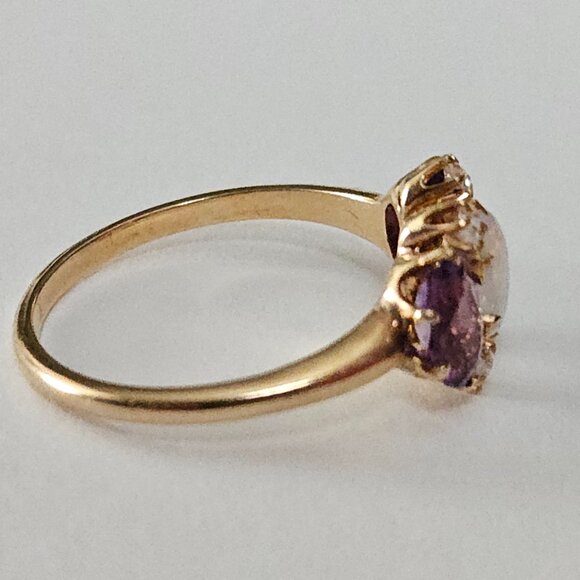 10K Gold Ring with Opel, Diamonds, and Amethyst Stones - Picture 10 of 12